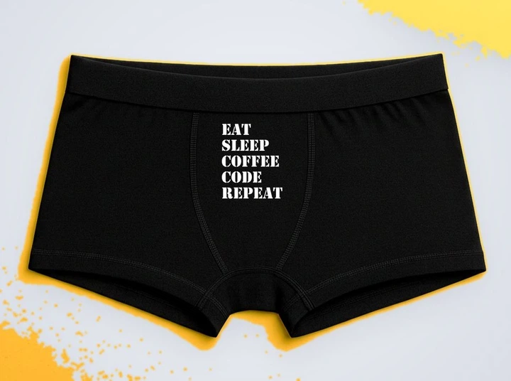 Мужские трусы-боксеры с принтом Eat sleep cofee code repeat Черный XL - Фото 1 Мужские трусы-боксеры с принтом Eat sleep cofee code repeat Черный XL - изображение 1
