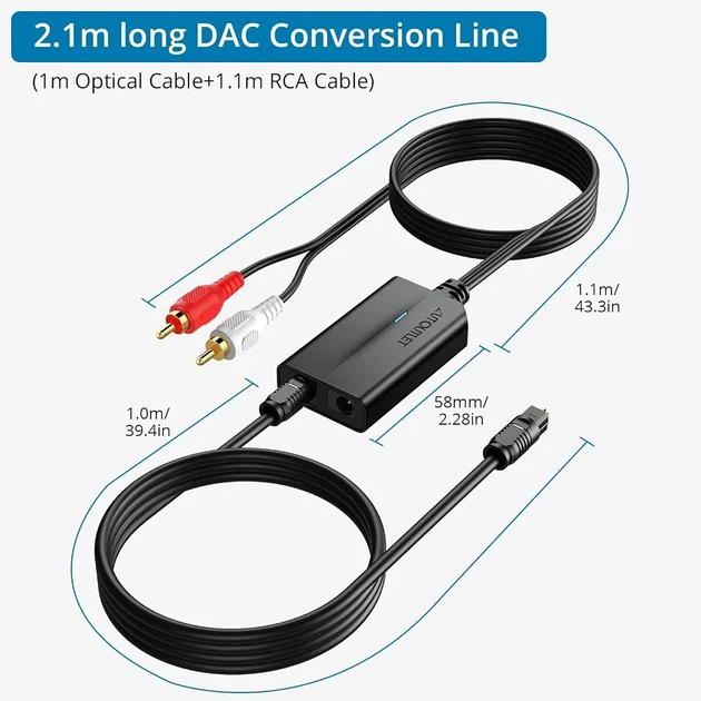 Цифро-аналоговий аудіоконвертер AUTOUTLET 192 кГц Toslink на RCA, ЦАП SPDIF, оптичний перетворювач звуку - зображення 4