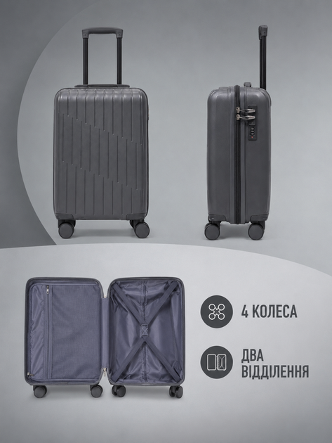 Дорожный чемодан на колесах 40×30×20 см для ручной клади с телескопической ручкой и кодовым замком, графит (49676347) - изображение 6
