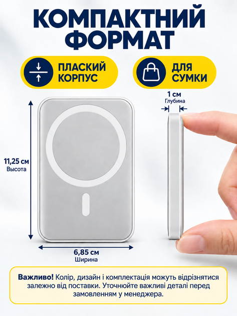 Повербанк 10000 мАч с магнитной беспроводной зарядкой 15 Вт и быстрой зарядкой до 22,5 Вт, белый (49676395) - изображение 3