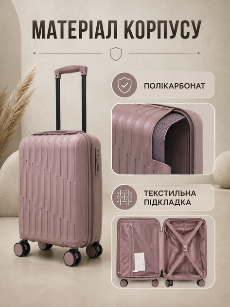 Дорожный чемодан на колесах 40×30×20 см для ручной клади с телескопической ручкой и кодовым замком, розовое золото (49676348) - изображение 4
