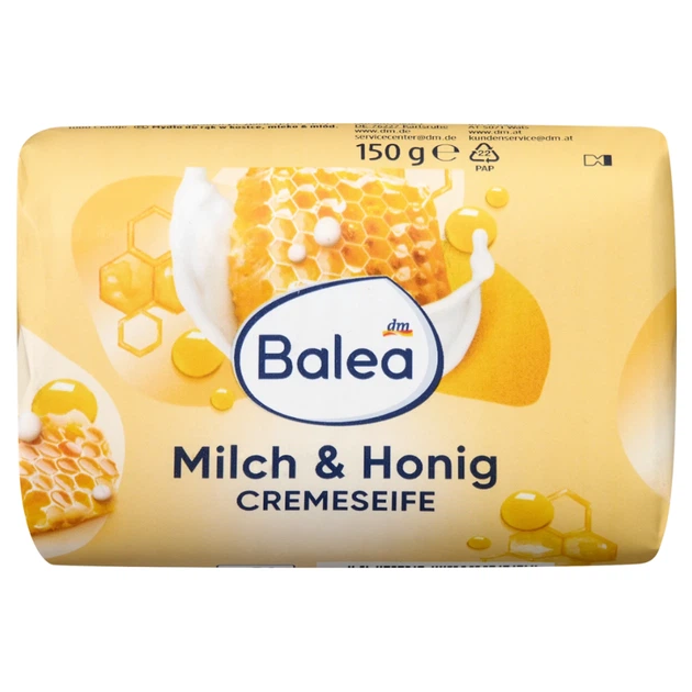 Тверде мило Balea Crème Seife для чутливої шкіри із запахом молока та меду, 150 г - Фото 1 Тверде мило Balea Crème Seife для чутливої шкіри із запахом молока та меду, 150 г - зображення 1