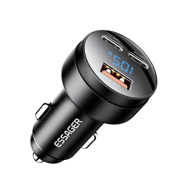 Автомобільний зарядний пристрій ESSAGER 105W QC3.0+PD3.0 Type-C в прикурювач авто на 3 виходи з дисплеєм та вольтметром - Фото 7 Автомобільний зарядний пристрій ESSAGER 105W QC3.0+PD3.0 Type-C в прикурювач авто на 3 виходи з дисплеєм та вольтметром - зображення 7