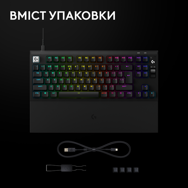 Клавіатура дротова Logitech G PRO X2 RAPID TKL RGB US USB Black (920-014083) - Фото 2 Клавіатура дротова Logitech G PRO X2 RAPID TKL RGB US USB Black (920-014083) - зображення 2