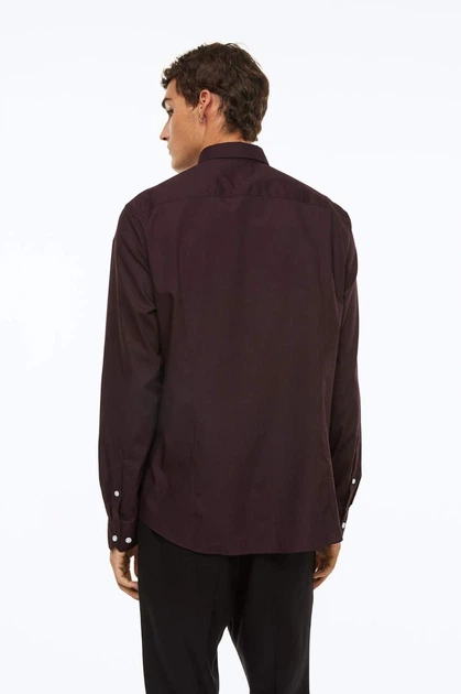 Сорочка slim fit H&M 976709010c20 L бордова (100015825) - зображення 3