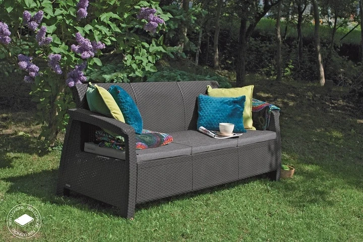 Садовый диван Keter Corfu Love Seat Max пластиковый 3-местный 182х70х79 см серый - изображение 5