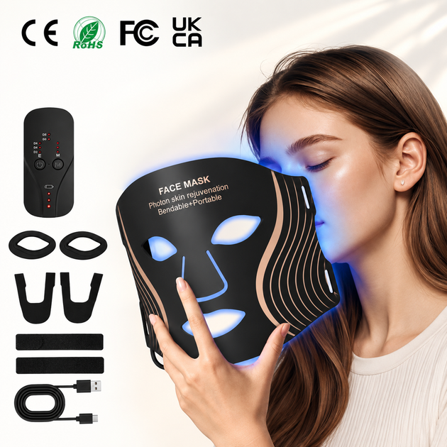 LED маска для лица фототерапия 7 цветов, 210 LED, 5 уровней интенсивности - изображение 4