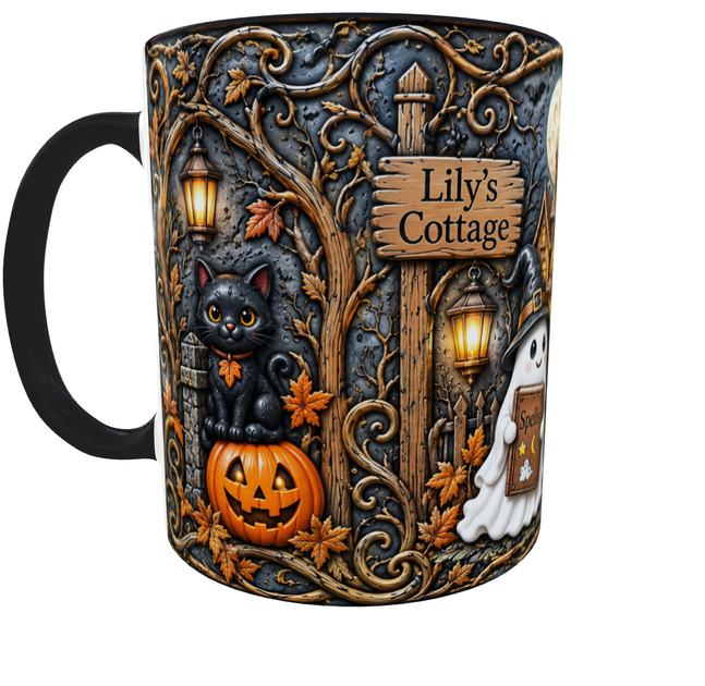 Кружка (чашка) з принтом Lily’s Cottage | Хелловін | Halloween | керамічна 330 мл | чорна ручка - Фото 6 Кружка (чашка) з принтом Lily’s Cottage | Хелловін | Halloween | керамічна 330 мл | чорна ручка - зображення 6