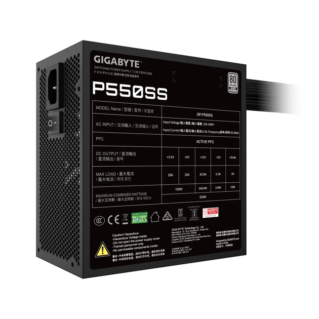 Блок живлення GIGABYTE GP-P550SS (550W, ATX 3.0 (compatible with ATX 3.1), 80 Plus Silver) - Фото 6 Блок живлення GIGABYTE GP-P550SS (550W, ATX 3.0 (compatible with ATX 3.1), 80 Plus Silver) - зображення 6