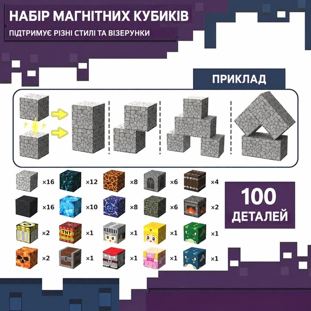 Магнитный конструктор Minecraft 100 шт Майнкрафт Подземелье темного меча - изображение 3