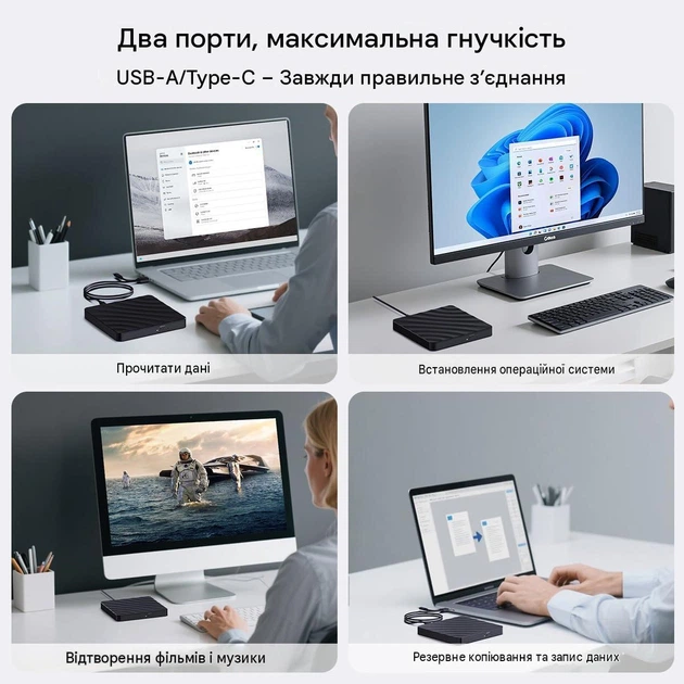 Зовнішній CD DVD привід для ноутбука та ПК USB, оптичний дисковод для CD/DVD, чорний - зображення 5