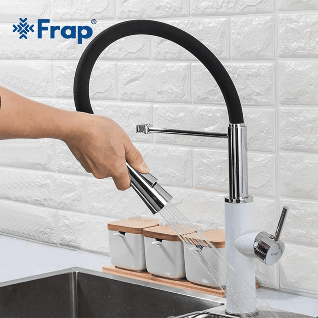 Смеситель для кухни Frap F4452-8 с гибким изливом, 2 режима, бело/черный. - Фото 3 Смеситель для кухни Frap F4452-8 с гибким изливом, 2 режима, бело/черный. - изображение 3