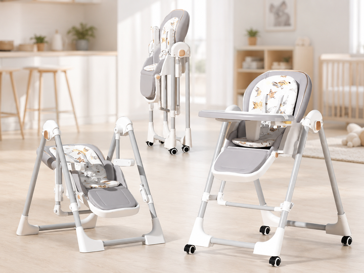 Стільчик для годування BabyChair з регульованою спинкою та столиком, шезлонг, колеса, складаний X-715/Стульчик-шезлонг для годування/Місячне крісло з регульованою спинкою та столиком - зображення 4