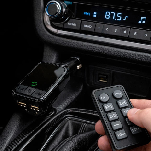 Автомобільний FM модулятор H6 з Bluetooth 5.0 швидкою зарядкою USB 28Вт вольтметром та пультом ДК для відтворення музики Чорний - зображення 2
