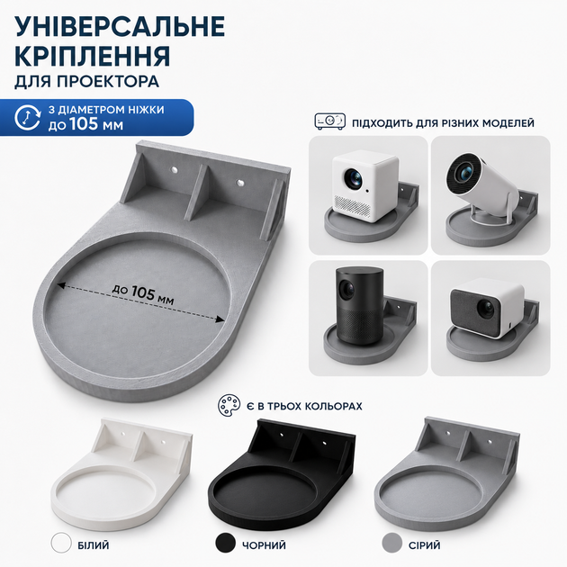 Універсальне настінне кріплення для проектора Samsung Freestyle Magcubic HY300 HY320 XGIMI Wanbo Білий - зображення 2