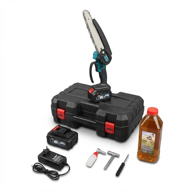 Мини пила аккумуляторная Makita DUK198Z 48 В 6 А·ч цепная шина 20 см сучкорез бесщеточный автоматическая смазка электропила 17 м с бесключевое натяжение 4950 об мин для обрезки деревьев веток сада распиливания древесины с 2 АКБ 1 л масла - изображение 2