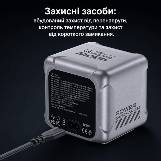 Зарядка с дисплеем BK-126D 420W, GaN, PD3.1 140W для телефонов, ноутбуков, 8 портов USB+Type-C, настольная - изображение 4