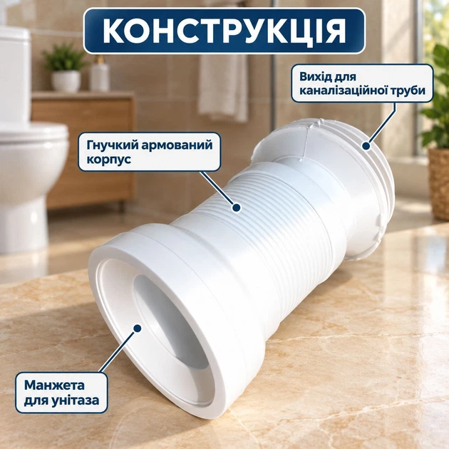 Гофра для унитаза 330 мм, армированная, короткая KronoPlast - изображение 4