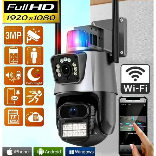 Уличная охранная WIFI камера видеонаблюдения Dual Lens Поворотная камера с сиреной P11 - Фото 1 Уличная охранная WIFI камера видеонаблюдения Dual Lens Поворотная камера с сиреной P11 - изображение 1