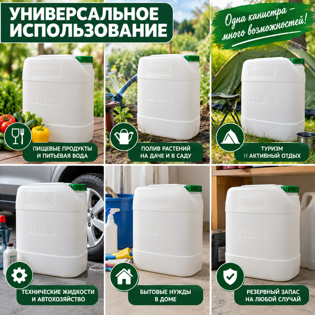 Канистра пищевая пластиковая Лемира 20 л для воды и жидких пищевых продуктов, герметичная, белая - Фото 2 Канистра пищевая пластиковая Лемира 20 л для воды и жидких пищевых продуктов, герметичная, белая - изображение 2