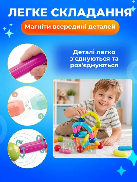 Магнитный конструктор детский 36 деталей, набор 26 палочек и 10 шариков, разноцветный, от 3 лет - изображение 4