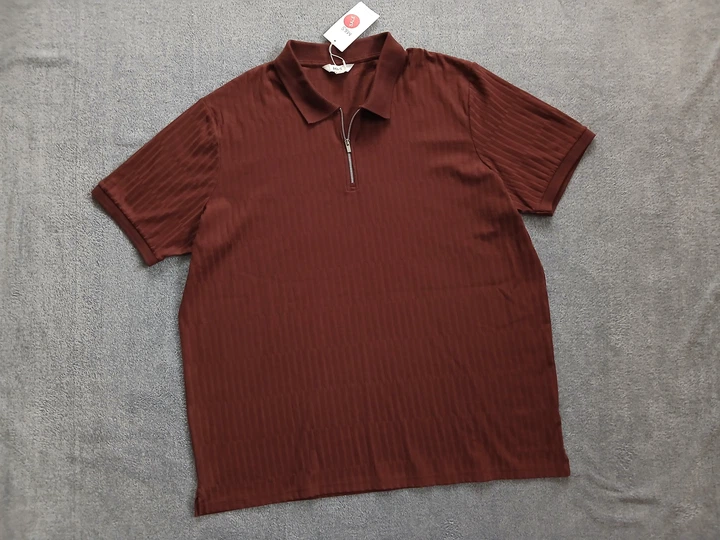 Мужская футболка поло (M&S) на молнии фактурная коричневая р. 3XL - изображение 2