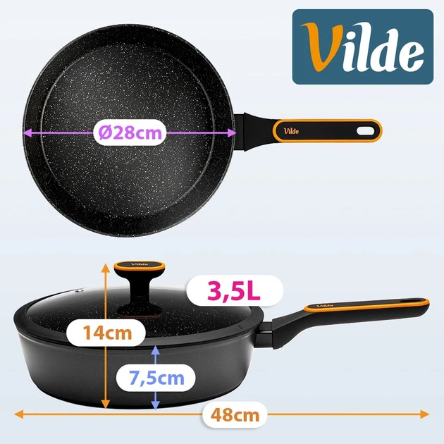 Patelnia Vilde Terruna granitowa ze szklaną pokrywką 28 cm (5900670117143) - obraz 3