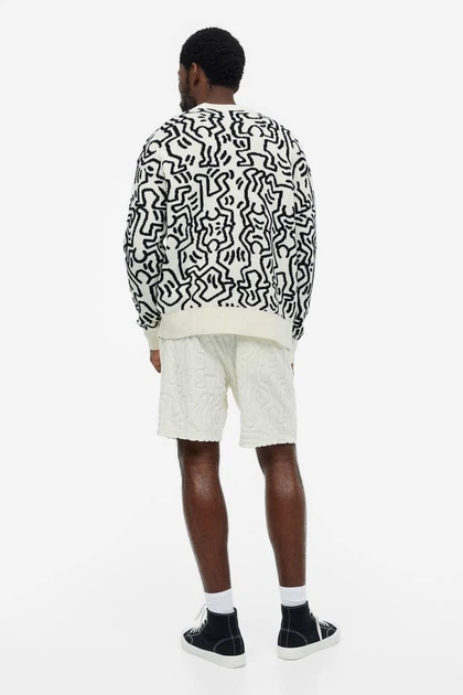 Джемпер бавовняний в'язаний для чоловіка H&M Keith Haring 1136201-001 M чорно-білий - Фото 6 Джемпер бавовняний в'язаний для чоловіка H&M Keith Haring 1136201-001 M чорно-білий - зображення 6