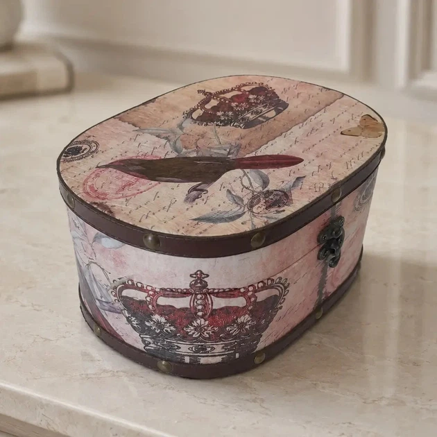 Овальная шкатулка в стиле «шебби-шик», большая, 23×17×11 см Гранд Презент 31302-443-велика - Фото 2 Овальная шкатулка в стиле «шебби-шик», большая, 23×17×11 см Гранд Презент 31302-443-велика - изображение 2