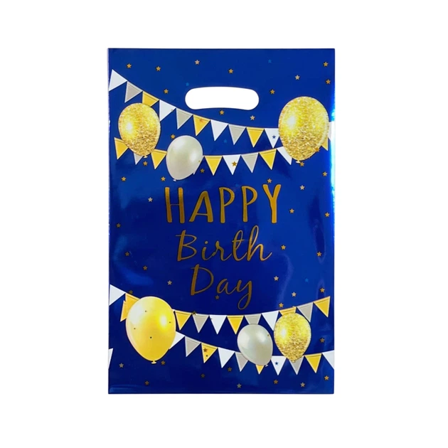 Пакети для солодощів 16х25 см Happy birthday з тисненням фольгою Упаковка 10 штук Синій - Фото 2 Пакети для солодощів 16х25 см Happy birthday з тисненням фольгою Упаковка 10 штук Синій - изображение 2