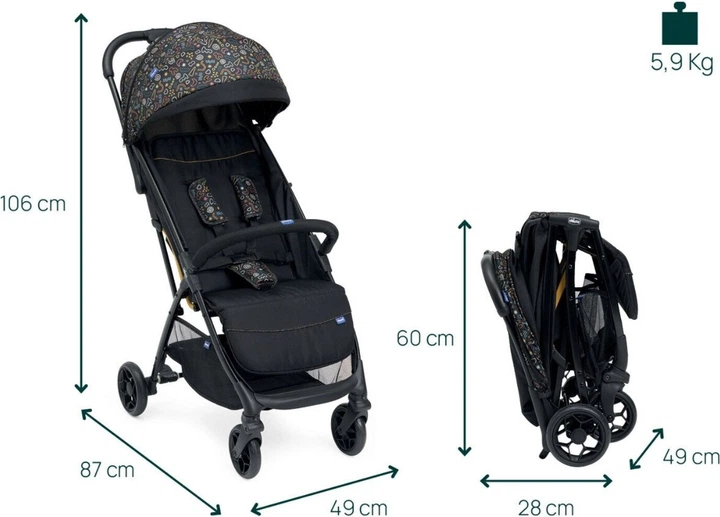 Wózek spacerowy Chicco Glee Czarny z wzorem (8058664173594) - obraz 14