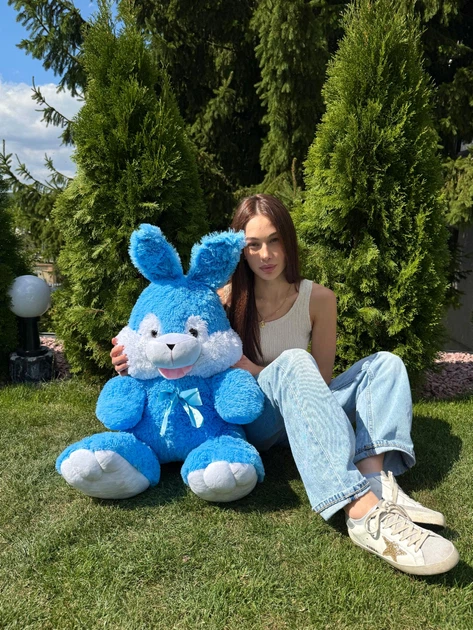 Большая мягкая игрушка BigMishki плюшевый зайка 100 см Голубой - изображение 5