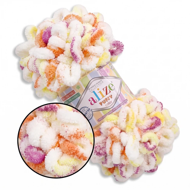 Alize Puffy Color, №6244 (100г/ 9м) плюшева фантазійна пряжа з готовими петлями для в'язання руками пледа іграшок і балаклави, Алізе Пуффі Колор - Фото 1 Alize Puffy Color, №6244 (100г/ 9м) плюшева фантазійна пряжа з готовими петлями для в'язання руками пледа іграшок і балаклави, Алізе Пуффі Колор - зображення 1