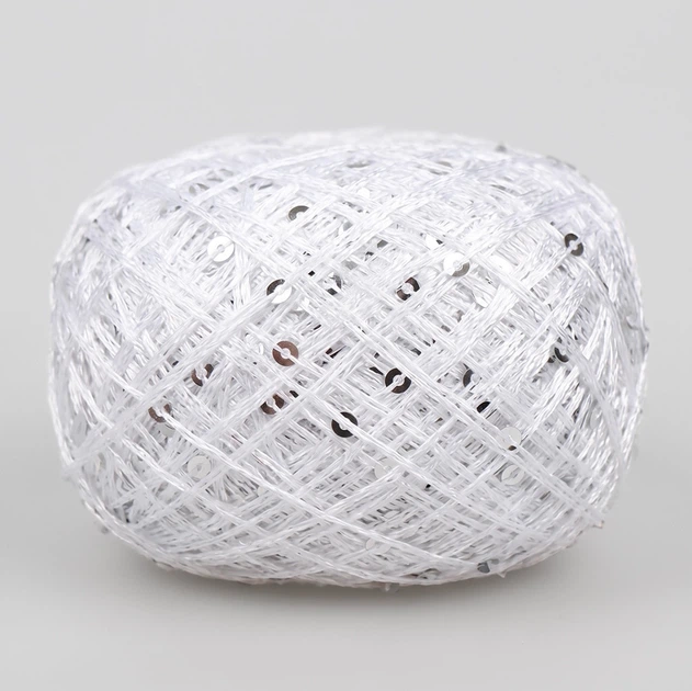 Пайетка 3мм, Белая, серебристая пайетка №175, 50г / 275 м, 100% полиамид, декоративная нить для вязания - Фото 2 Пайетка 3мм, Белая, серебристая пайетка №175, 50г / 275 м, 100% полиамид, декоративная нить для вязания - изображение 2