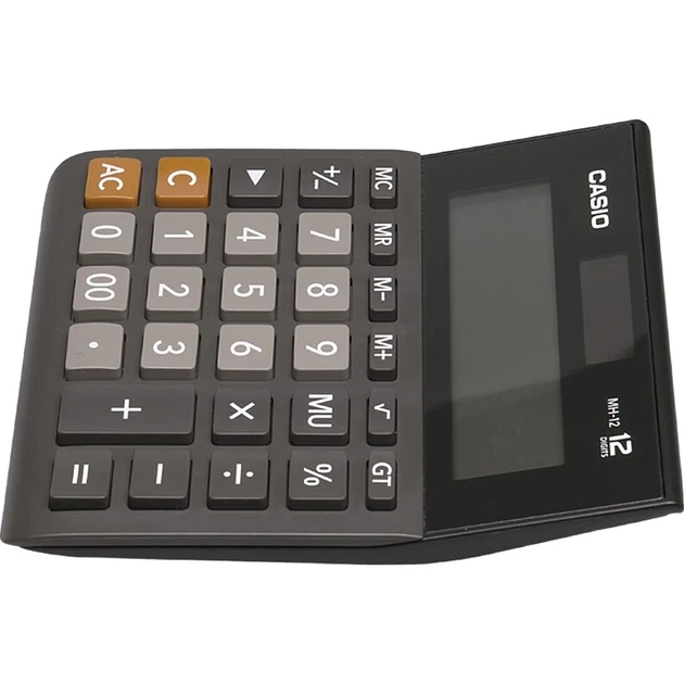 Компактный настольный офисный калькулятор Casio MH-12 с 12-разрядным дисплеем и двойным питанием, черный, профессиональная серия для профессиональных вычислений. - изображение 2