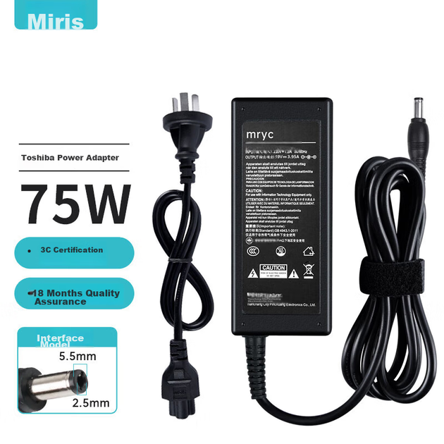 Блок живлення для ноутбука Mryc Toshiba, 19V 3.95A 75W, підходить для комп'ютерів L600 L700 L750 L510 L630, шнур живлення для зарядного пристрою, 5.5*2.5 - зображення 4