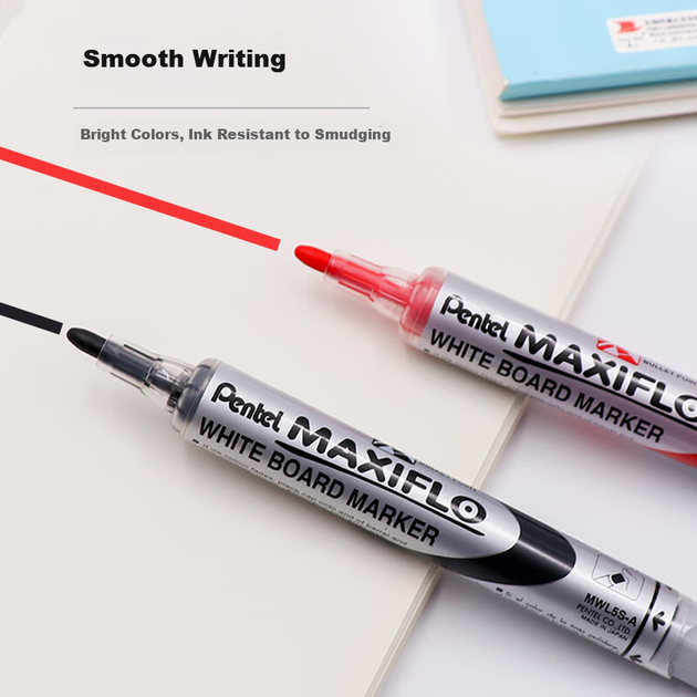 Маркери для білих дошок Pentel, рідкі чорнила з прямим потоком для електронних білих дошок, великий наконечник MWL5S чорний, упаковка з 5 штук - Фото 5 Маркери для білих дошок Pentel, рідкі чорнила з прямим потоком для електронних білих дошок, великий наконечник MWL5S чорний, упаковка з 5 штук - зображення 5