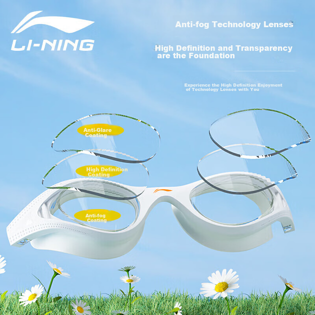 Плавательные очки Li-Ning, высокоточные, противотуманные, удобные, водонепроницаемые, для плавания и дайвинга, без диоптрий, для мужчин и женщин, профессиональное снаряжение для плавания для взрослых 292-3 - изображение 7