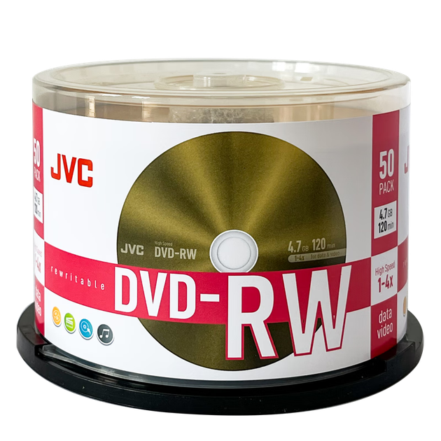 Многоразовые стираемые DVD-RW диски JVC, скорость 4x, емкость 4,7 ГБ, чистые диски, диски для записи, 50 штук в тубе. - изображение 4