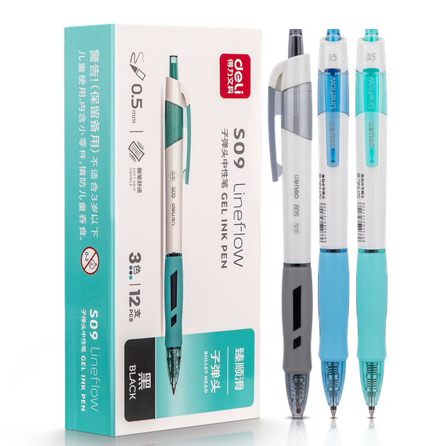 Deli [Самый продаваемый товар] Ультрагладкая гелевая ручка Signature Pen с пулевидным наконечником 0,5 мм, выдвижной стержень, стильные канцелярские принадлежности, черная, 12 ручек в коробке S09 - изображение 4