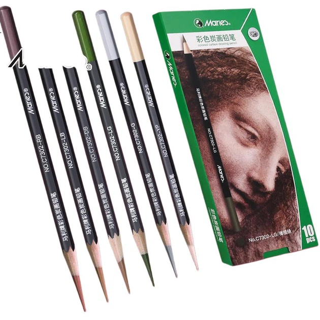 Цветные угольные карандаши Marie's Sketching Carbon C7302-RB, 10 штук в коробке, красно-коричневые, специально для экзаменов по искусству, высокопигментированные, для эскизов, рисования и студийной живописи. - изображение 2