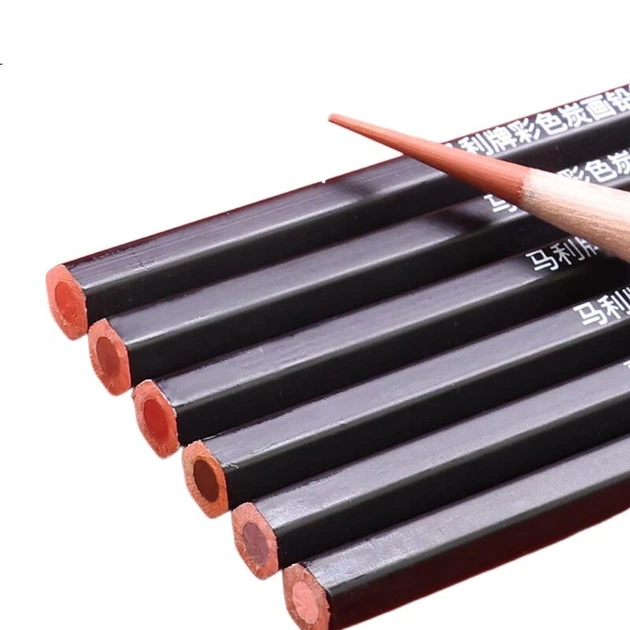 Цветные угольные карандаши Marie's Sketching Carbon C7302-RB, 10 штук в коробке, красно-коричневые, специально для экзаменов по искусству, высокопигментированные, для эскизов, рисования и студийной живописи. - изображение 3