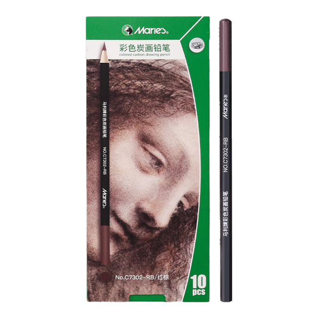 Цветные угольные карандаши Marie's Sketching Carbon C7302-RB, 10 штук в коробке, красно-коричневые, специально для экзаменов по искусству, высокопигментированные, для эскизов, рисования и студийной живописи. - изображение 4