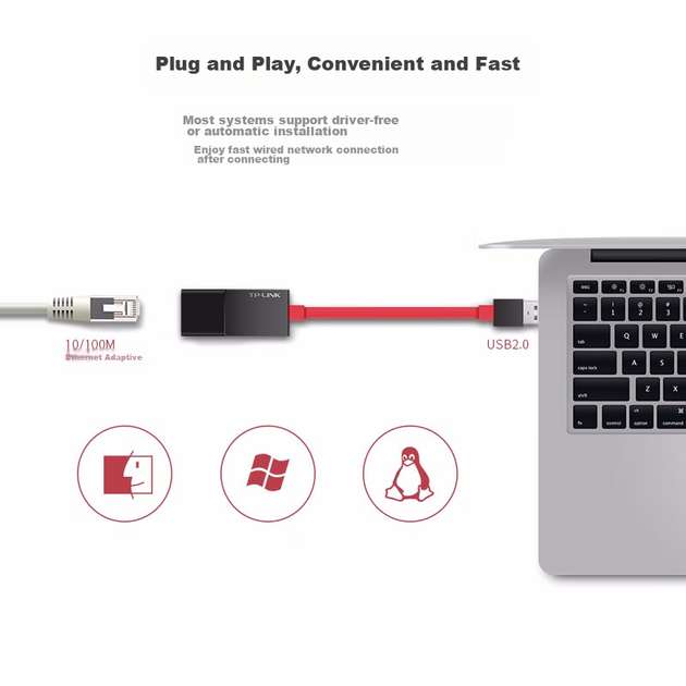 Адаптер TP-LINK USB — RJ45 Ethernet, преобразователь сетевой карты USB 2.0 100 Мбит/с, совместим с ноутбуками Apple, Huawei, Xiaomi, Plug And Play, не требует установки драйверов. - изображение 5