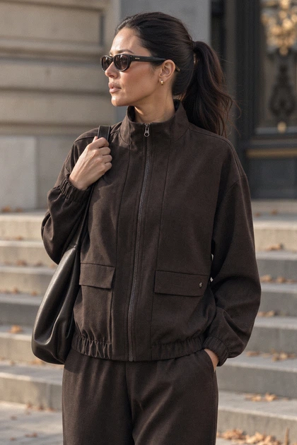Бомбер жіночий костюмний прямого крою з коміром-стійкою Seventeen PreFall 26 шоколадний S-M 2450.6832 - изображение 2