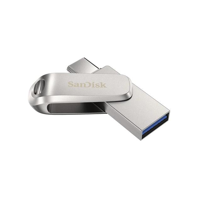 Накопитель SanDisk 64GB USB 3.1 Type-A + Type-C Dual Drive Luxe Серебристый - изображение 3