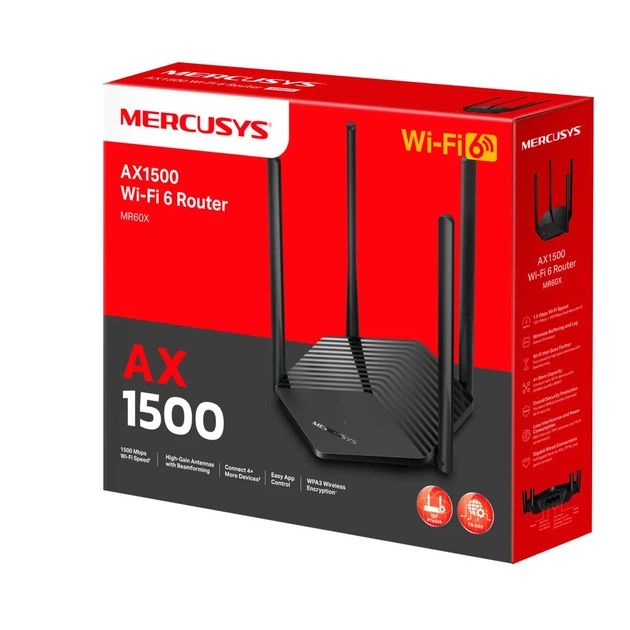 Маршрутизатор MERCUSYS MR60X AX1500 2xGE LAN 1xGE WAN MESH 4 антенны 45x157,2x175,6 см - изображение 8