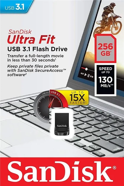 Накопитель SanDisk 256GB USB 3.1 Type-A Ultra Fit - изображение 3