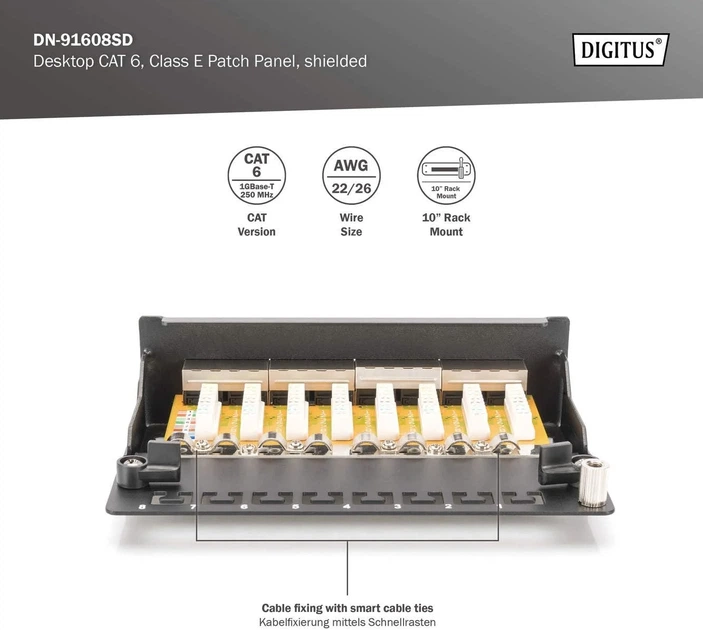 Патч-панель DIGITUS САТ 6 STP, настольная, 8 портов, собранная - изображение 4