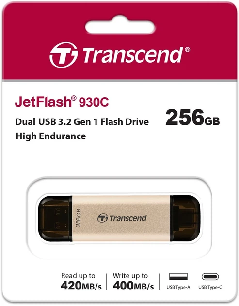 Накопитель Transcend 256GB USB 3.2 Type-A + Type-C JetFlash 930 R420/W400MB/s Черный - изображение 7